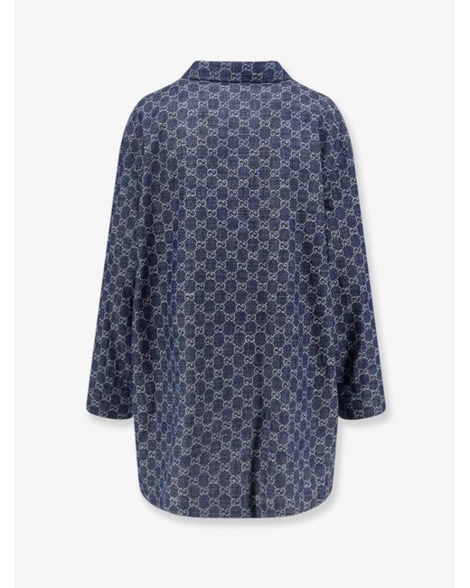 Gucci Blue Cotton Shirt With All-Over Gg Motif