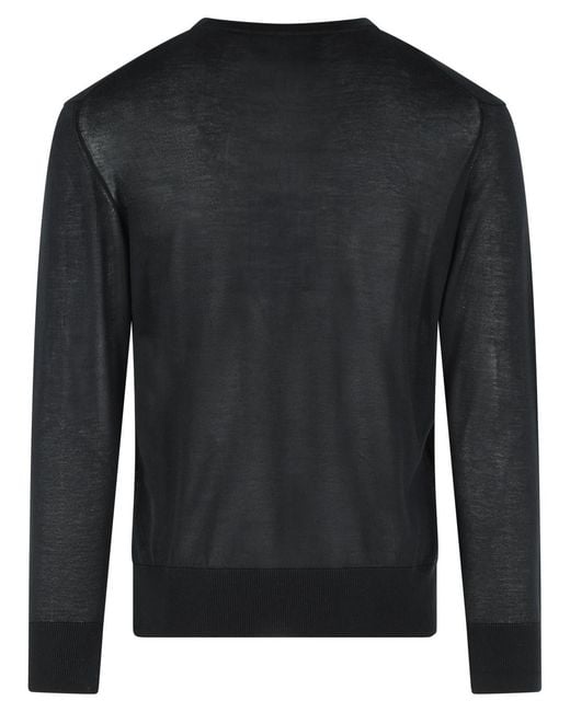 Seven Gauge Black Serafino Lyocell Sweater for men