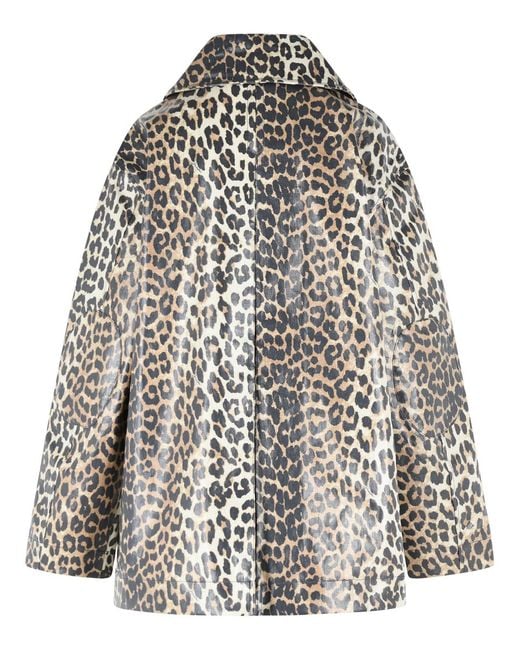Ganni Gray Leopard Print Cotton Blend Jacket