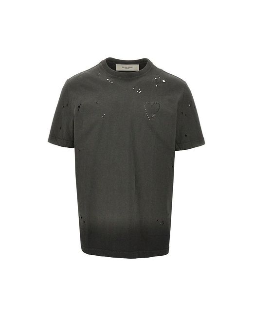 Golden Goose Deluxe Brand Gray Vintage Effect Treatment T-Shirt for men