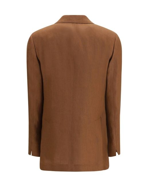 Lardini Brown Double-Breasted Linen Blazer
