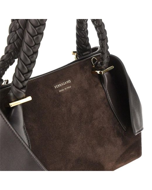 Ferragamo Black Leather Hand Bag With Logo