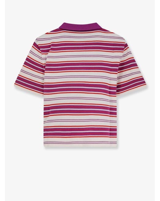 Céline Red Cotton Polo Shirt With Striped Pattern