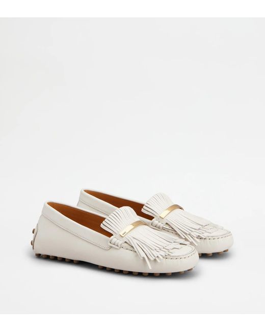 Tod's White "Gommino" Leather Loafers