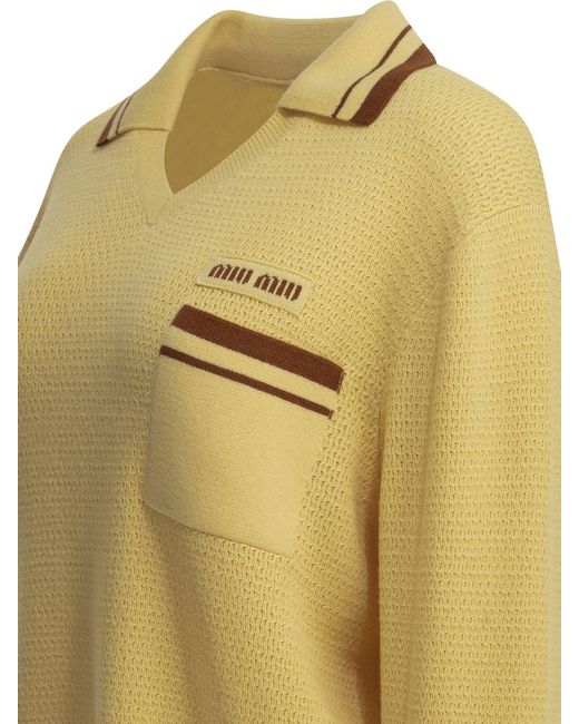 Miu Miu Yellow Polo Sweater With Logo