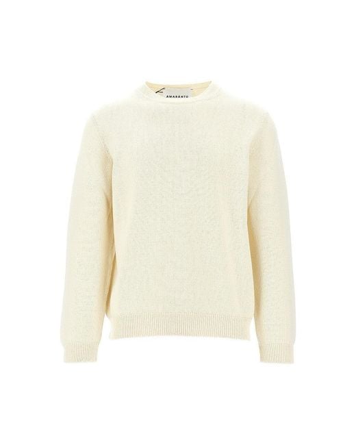 Amaranto White Cotton Sweater With Distressed Finishes for men