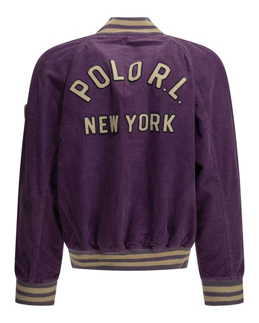 Polo Ralph Lauren Purple Velvet Bomber Jacket With Logo for men