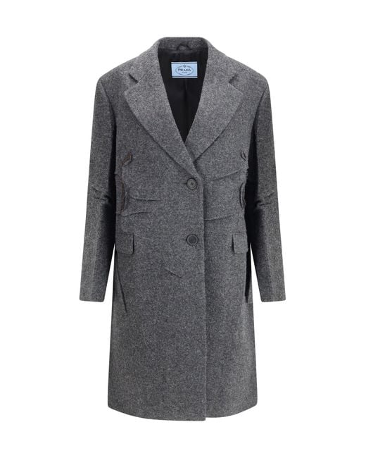 Prada Gray Single-Breasted Shetland Wool Coat
