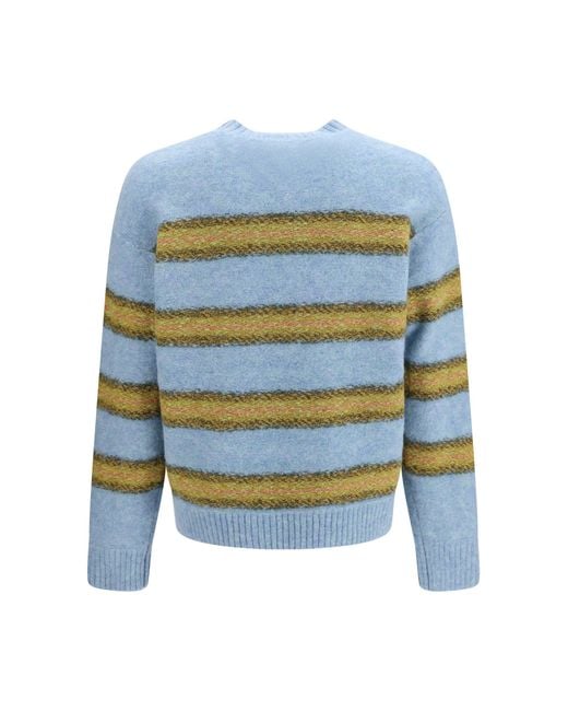Dries Van Noten Blue Striped Crewneck Sweater for men