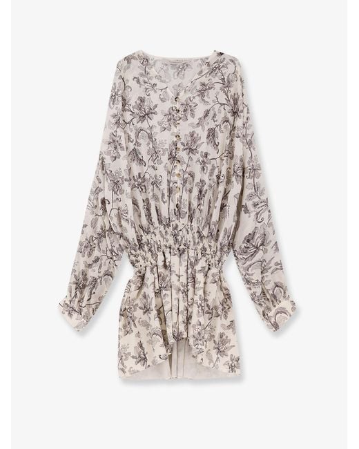 Golden Goose Deluxe Brand White Short Cotton Dress With Floral Pattern