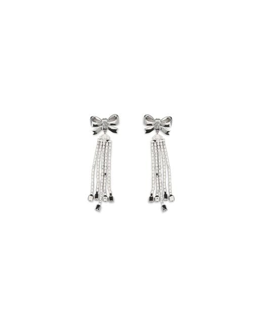 Self-Portrait Metallic Crystal Bow Drop Earrings