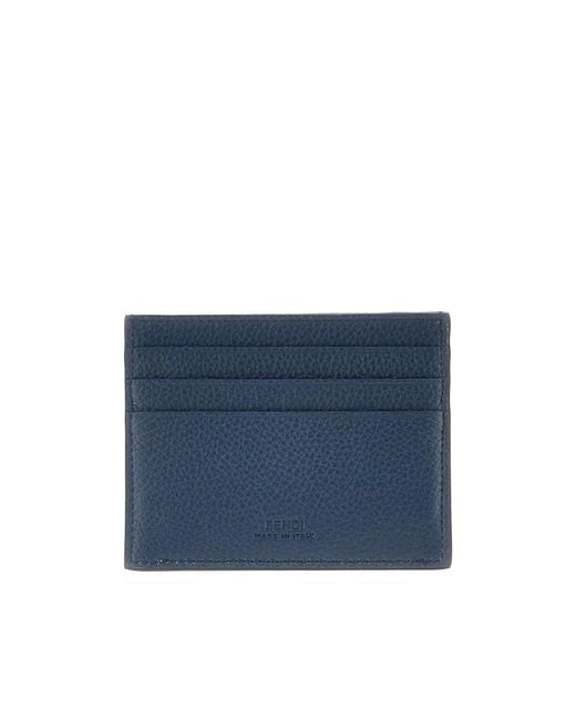 Fendi Blue Lui' Grained Leather Cardholder for men