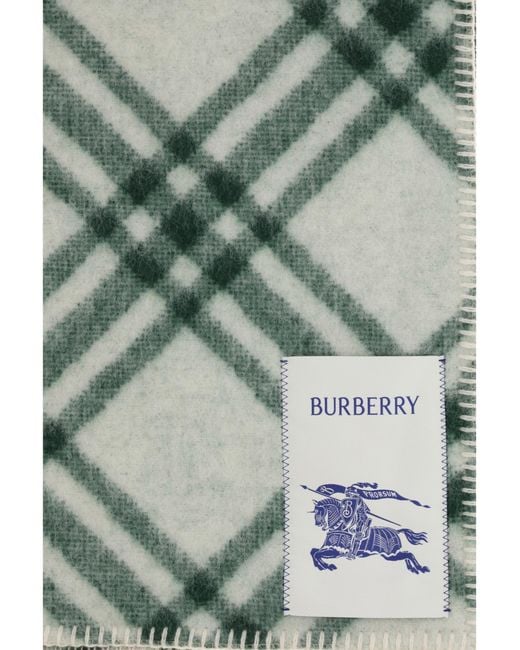 Burberry Green Check Wool Scarf for men