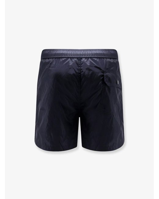 Moncler Blue Nylon Swim Trunks With Logo Patch On The Bottom for men