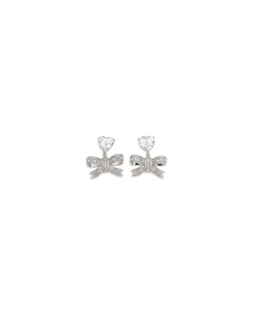 Self-Portrait White Heart-Shaped Crystal Bow Drop Earrings