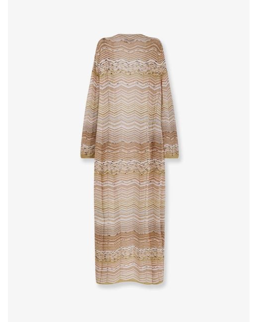 Missoni Natural Long Chevron Motif Cardigan With All-Over Sequins
