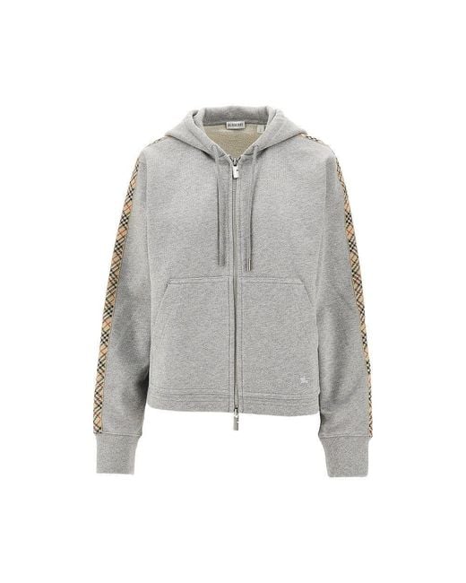 Burberry Gray Full-Zip Hoodie With Check Details