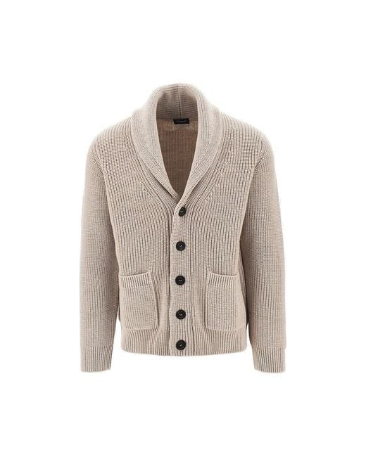 Drumohr Gray Merino Wool Cardigan With Shawl Collar for men