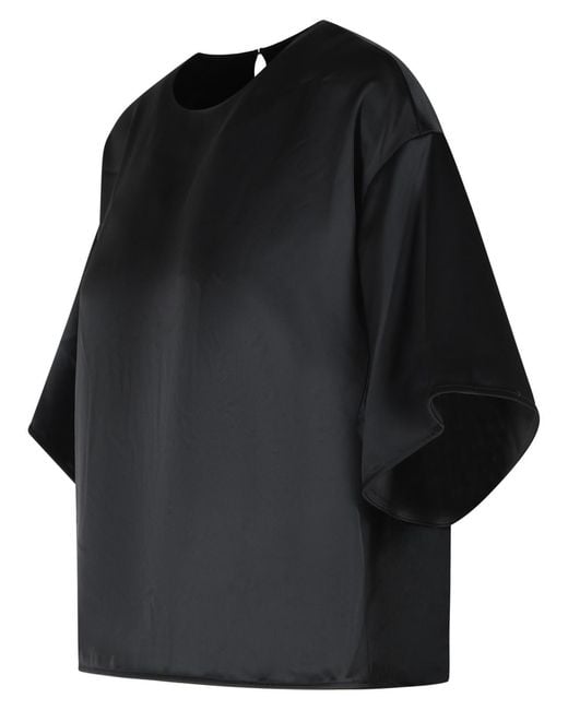 Jonathan Simkhai Black Loose Fit Acetate Blend Top With Crew Neckline