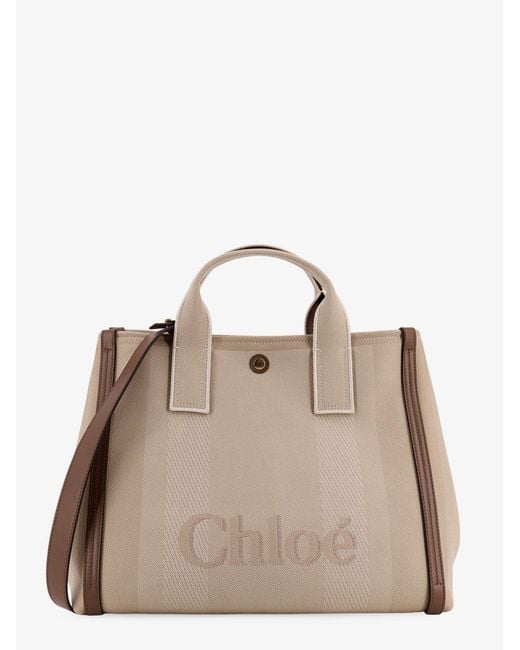 Women's Natural Striped Jacquard Fabricchloé Carry Crossbody Bag With Oversized Logo On The Front