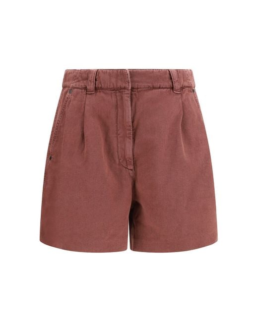Brunello Cucinelli Red Linen Shorts