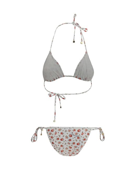 Dolce & Gabbana White Dolce & Gabbana Triangle Bikini With Roselline Print