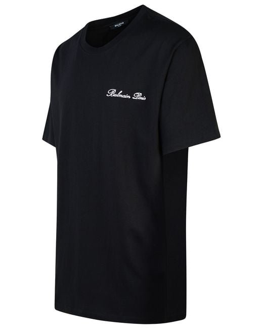 Balmain Black Cotton Logo T-Shirt for men