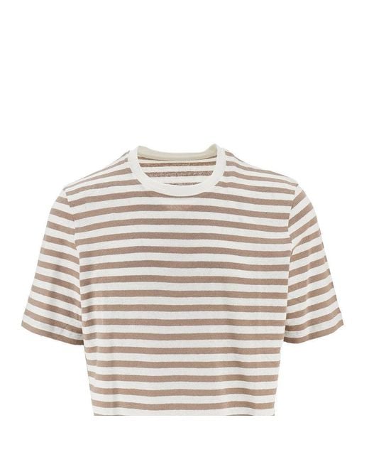 Majestic Filatures Natural Striped Cotton And Linen T-Shirt for men