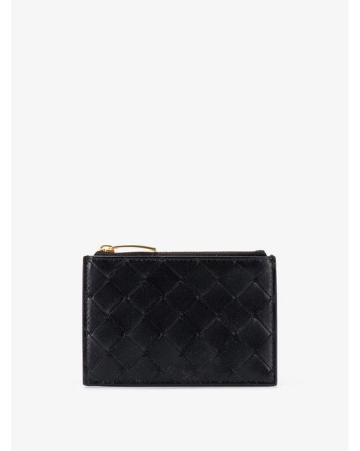 Bottega Veneta Black Leather Card Holder With Intrecciato Motif