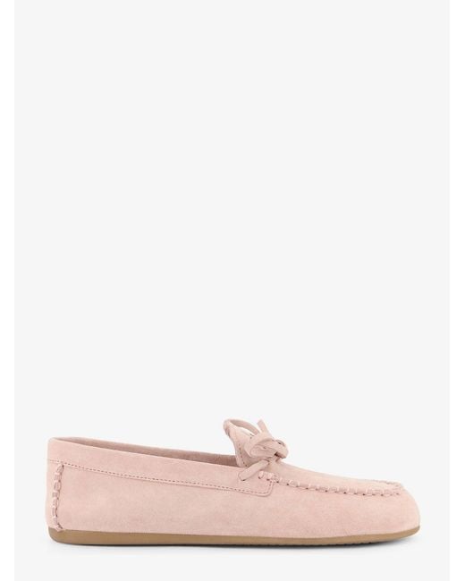 Miu Miu Pink Suede Loafer With Frontal Logo