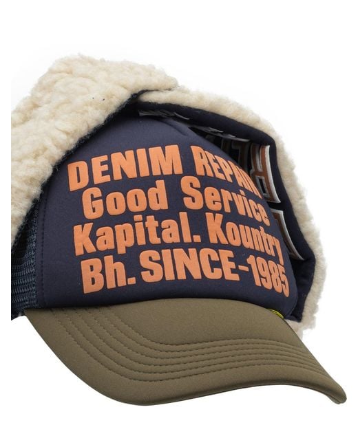 Kapital Blue Denim Repair Service Trucker Hat for men
