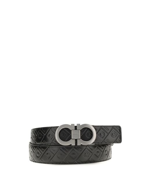 Ferragamo White Leather Belt Gancini Reversible for men
