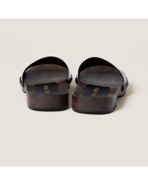Miu Miu Black Leather Sandals With Wooden Clog