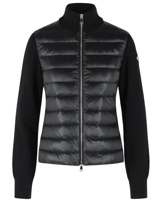 Women's Black Padded Virgin Wool Cardigan With Zip
