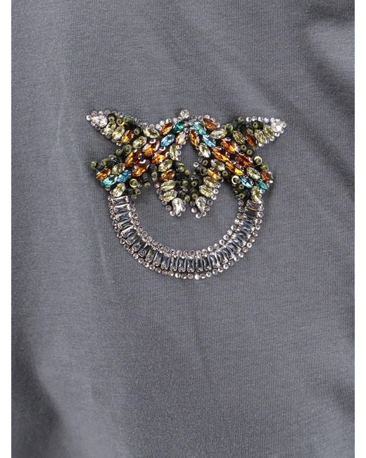 Pinko Gray Cotton T-Shirt With Love Birds Logo On The Front