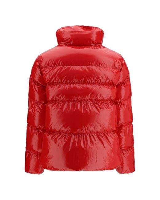 Pinko Red Glossy Quilted Puffer Jacket Rosso