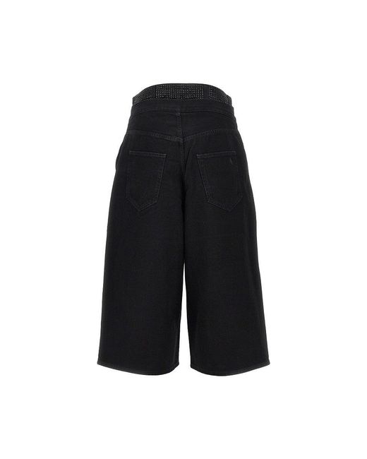 The Attico Black Cropped Denim Pants With Rhinestones