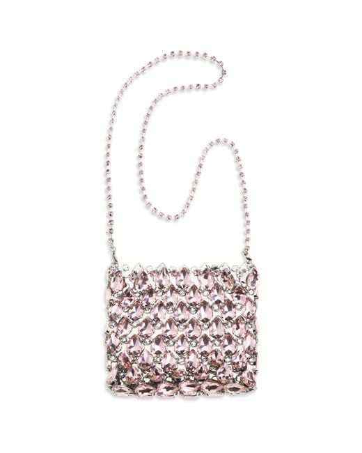 Self-Portrait White Crystal Mesh Pouch