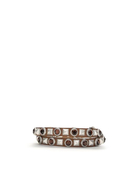 Etro White Leather Belt With Jeweled Studs