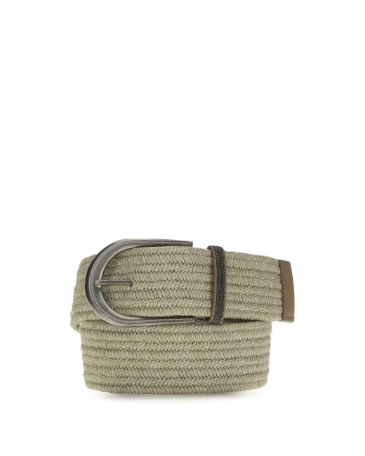 Brunello Cucinelli Gray Braided Linen Belt With Shiny Loop