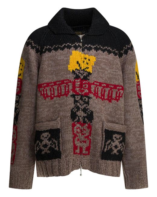 Kapital Black Peckish Totem Pole Zippered Sweater for men