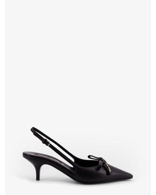 Women's Black Leather Decollete With Logo Bow Detail