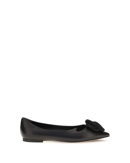 Roger Vivier Black Suede Rose Vivier Ballerinas
