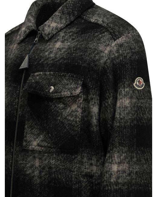 Moncler Black Checkered Overshirt Jacket for men