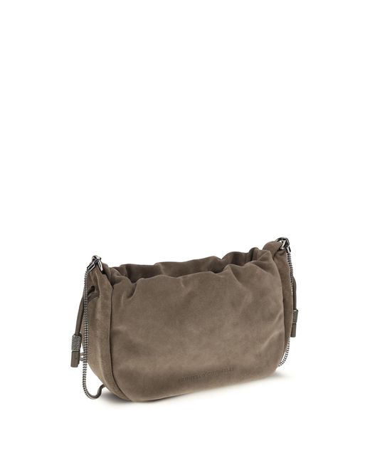 Brunello Cucinelli Gray Suede Shoulder Bag
