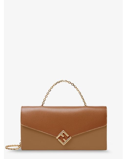 Fendi Brown On Chain Ff Diamonds Leather Wallet