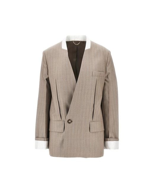 Victoria Beckham Brown Collarless Wool Jacket