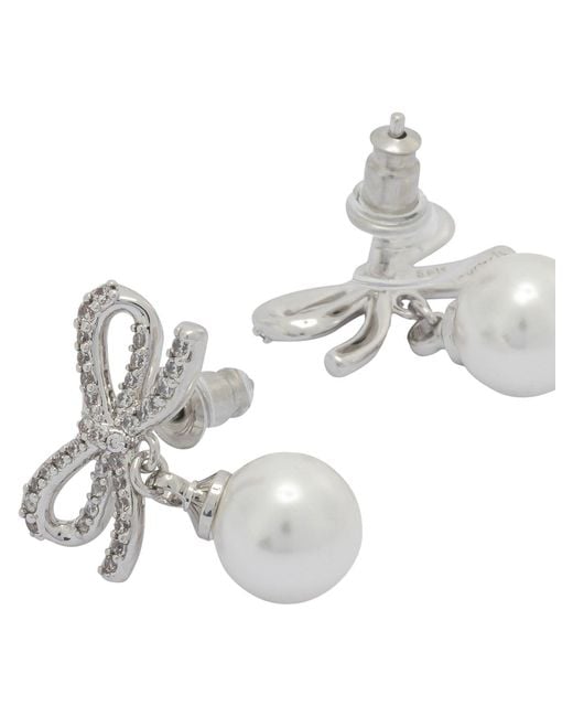 Self-Portrait White Earrings With Bow And Pearls