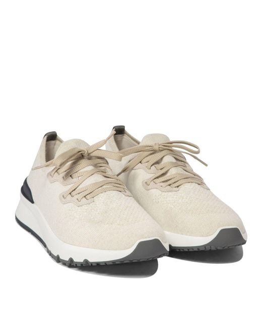 Brunello Cucinelli White Cotton Chiné Knit Sneakers