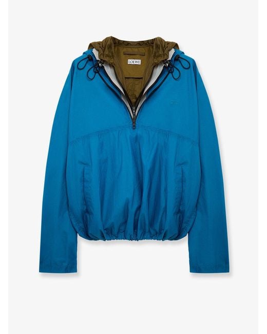 Loewe Blue Anorak Technical Fabric Windbreaker With Embroidered Anagram Logo for men